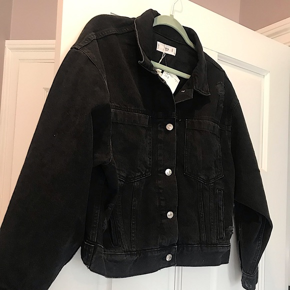 NWT Mango MNG Denim Black Distressed Jacket M - Picture 2 of 10